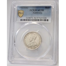 AUSTRALIA 1933 M . ONE 1 SHILLING . PCGS AU50